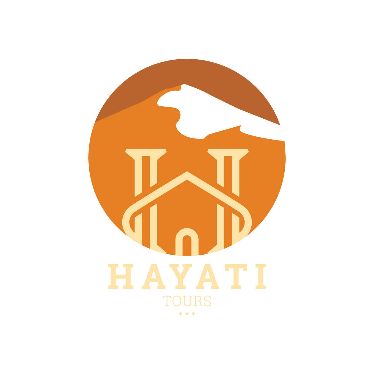 Logotipo de Hayati Tours, que presenta un círculo naranja con una montaña y una casa estilizada, y el texto 